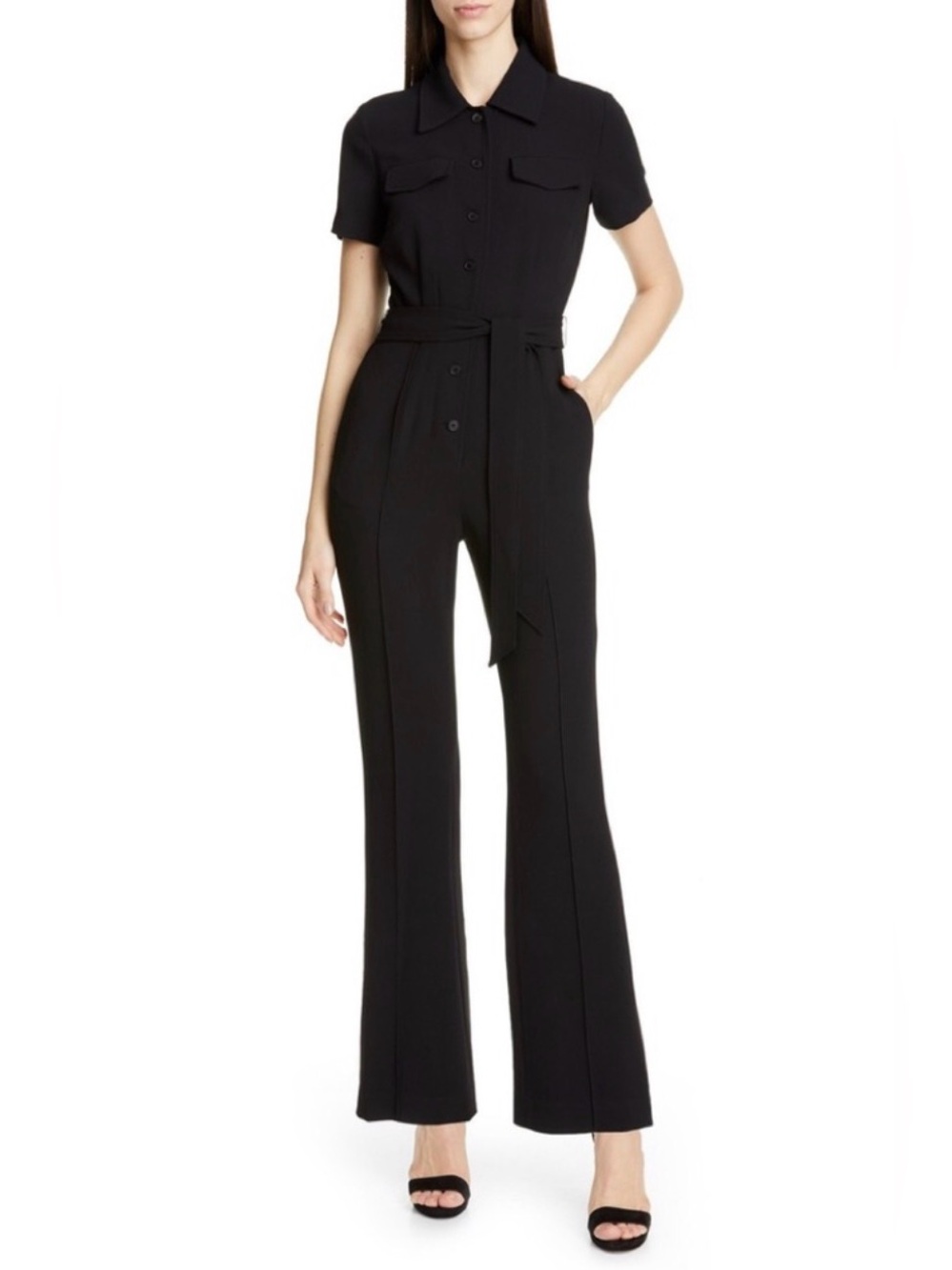 Diane von Furstenberg Daisy Jumpsuit Black Size 2 Belted Flare Leg NWOT DVF